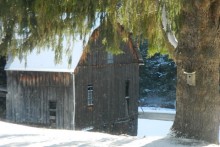 Ridge barn in the snowy forest